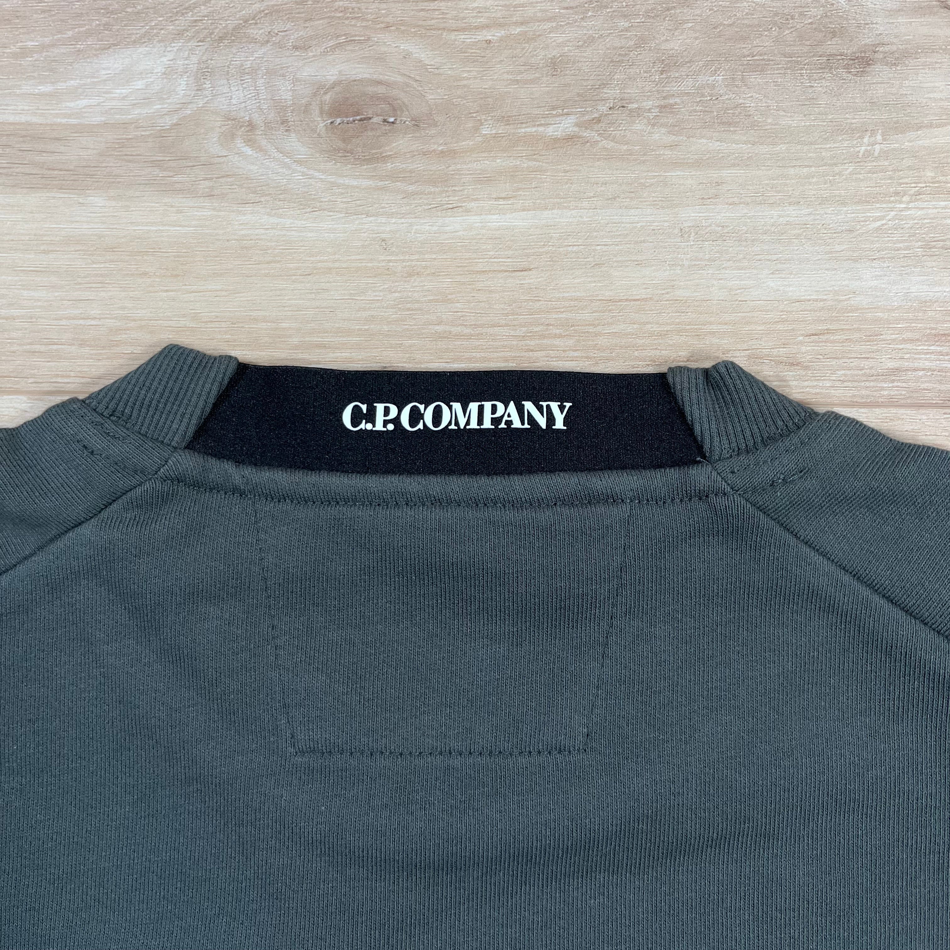 C.P. Company Diagonal Raised Fleece Crewneck Lens Sweatshirt in Dark Shadow