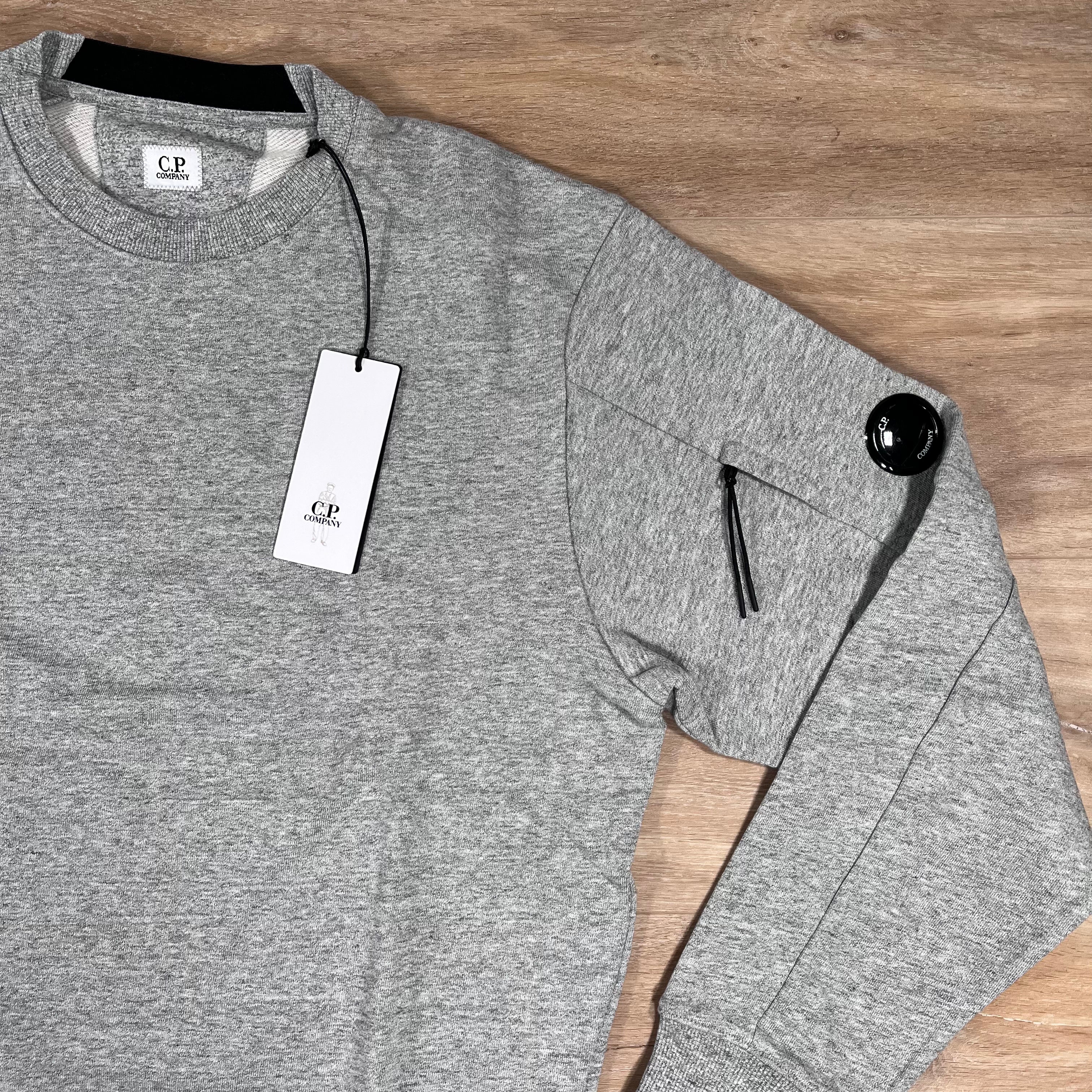 C.P. Company Diagonal Raised Fleece Crewneck Lens Sweatshirt in Grey Melange