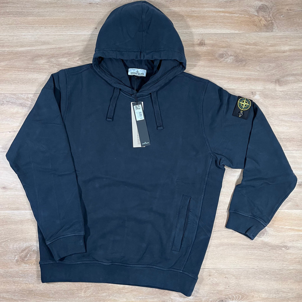 Stone Island Brushed Organic Cotton Fleece Hoodie in Navy