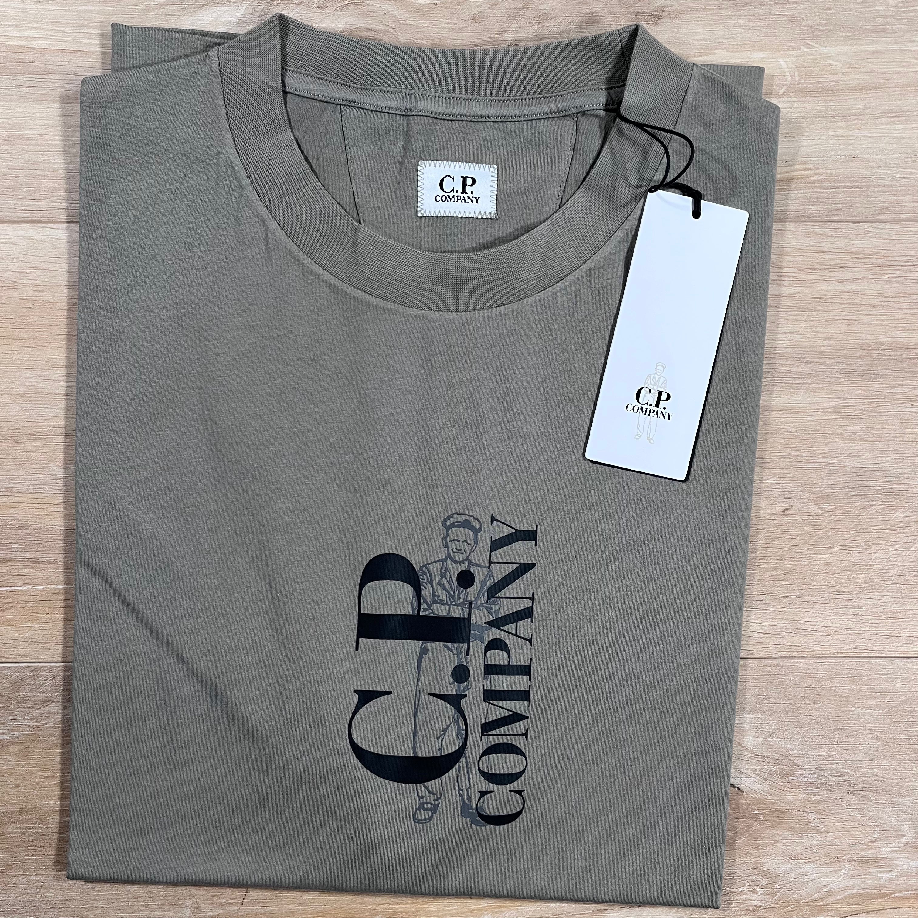 C.P. Company 30/1 Jersey Logo T-Shirt in Fungi Grey