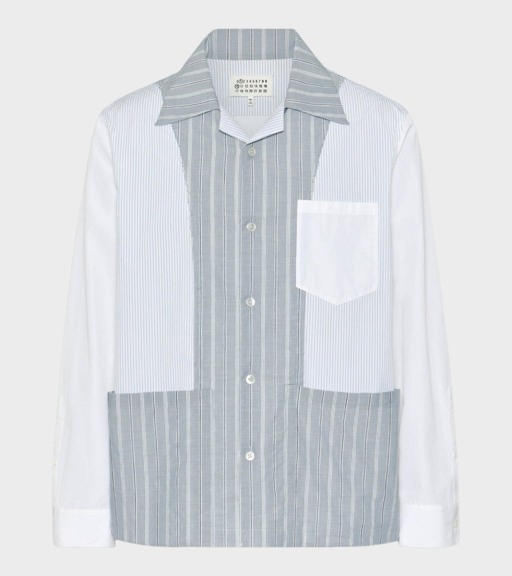 Patchwork Pinstriped Shirt White/Blue