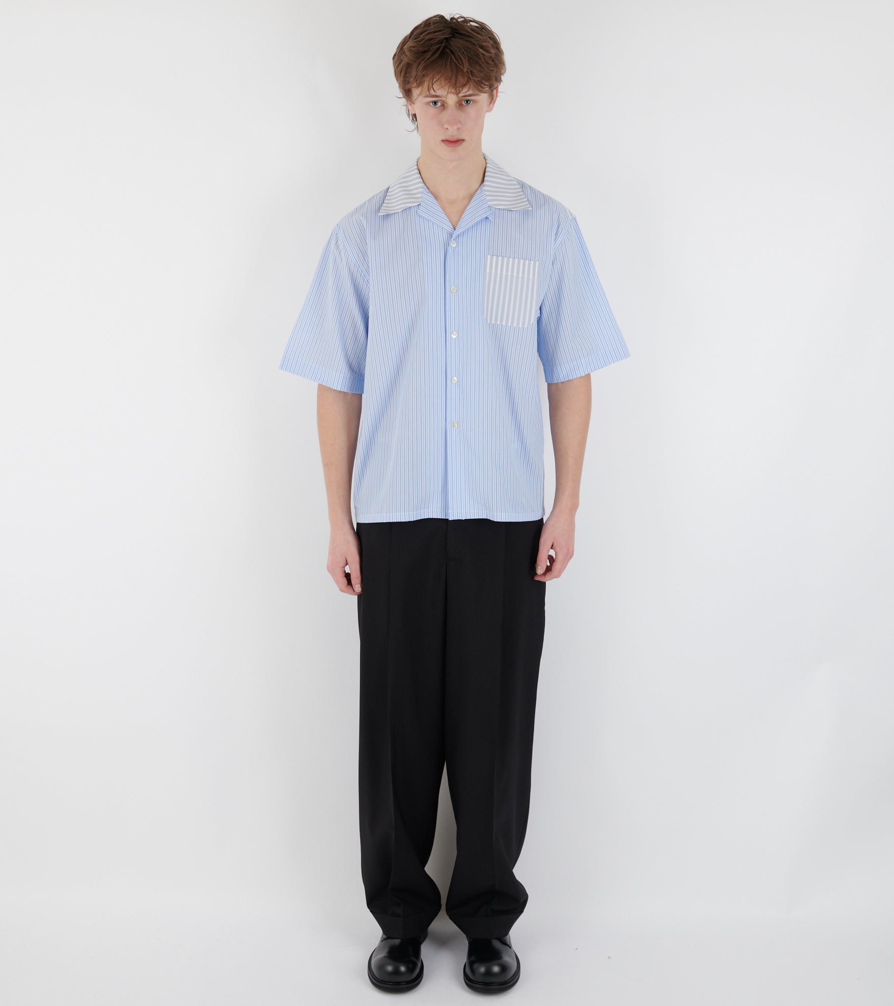 Striped Poplin S/S Shirt Light Blue