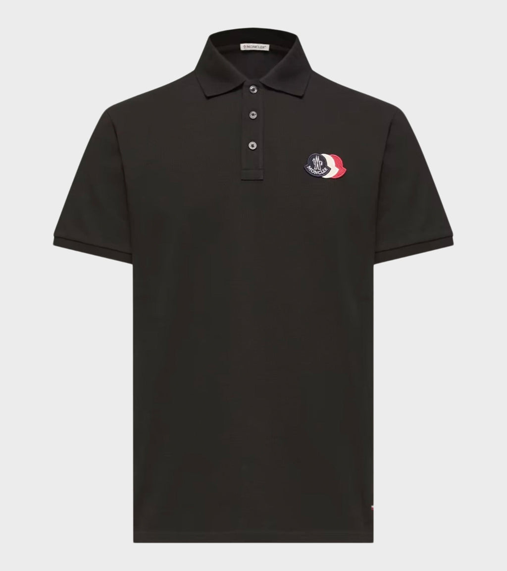 Logo Patch Cotton Pique Polo Shirt Black