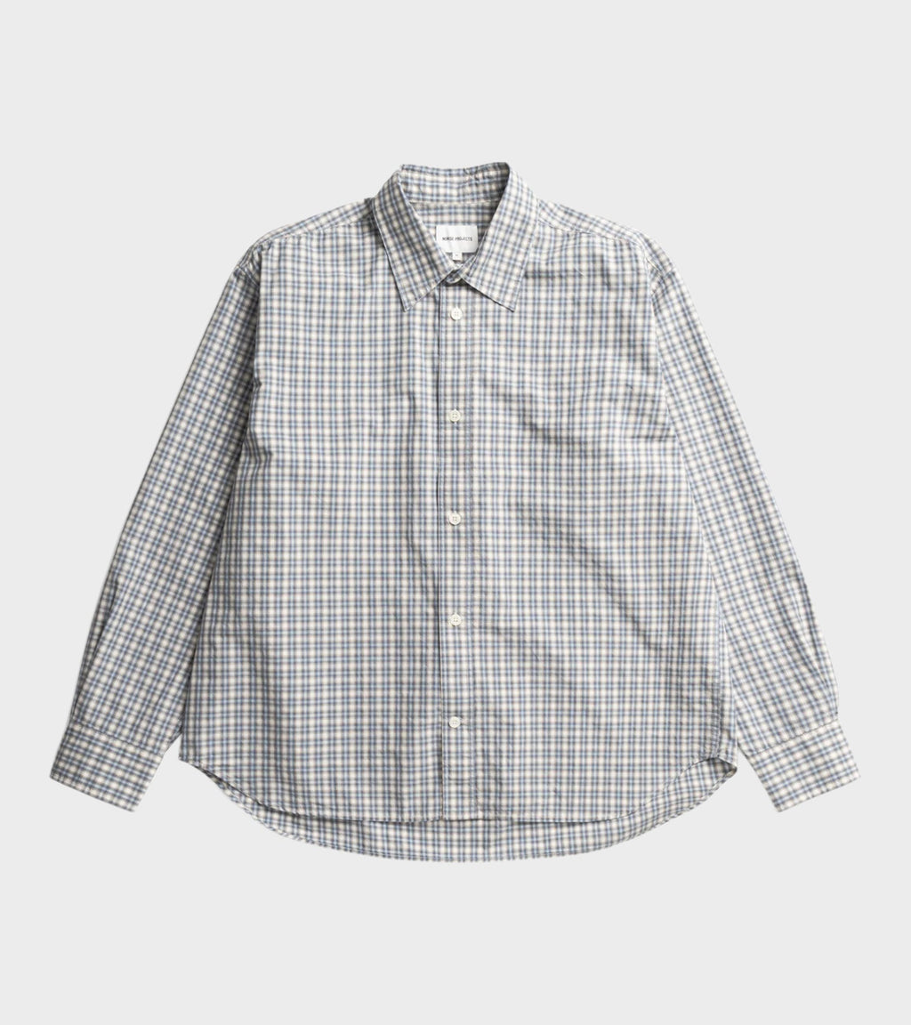Falster Fine Check Oversize Shirt Cerulean