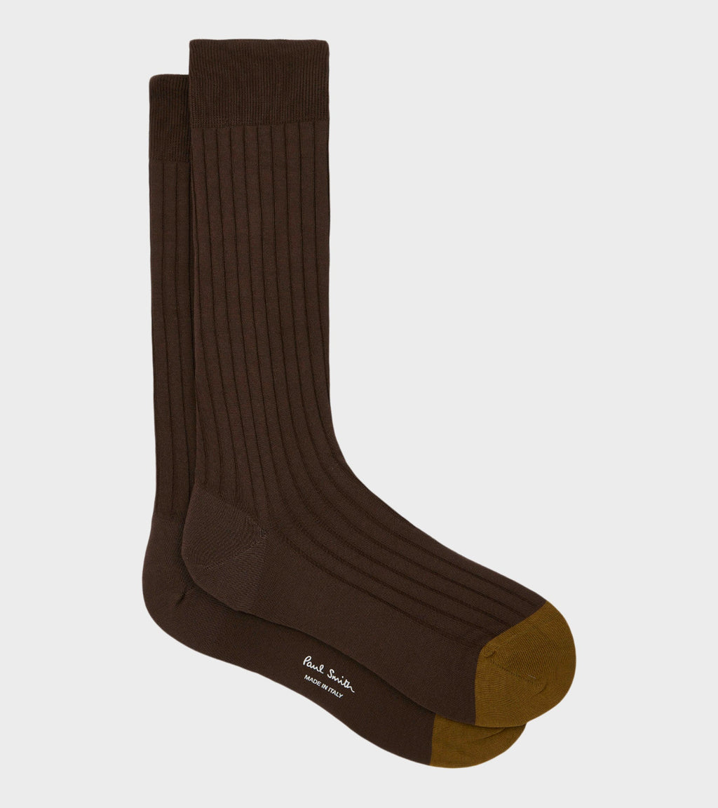 Cotton Silk Rib Socks Brown