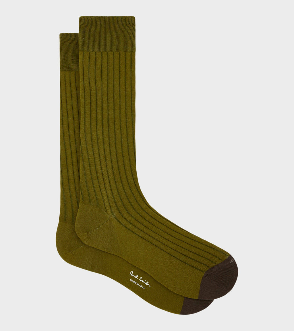 Cotton Silk Rib Socks Khaki