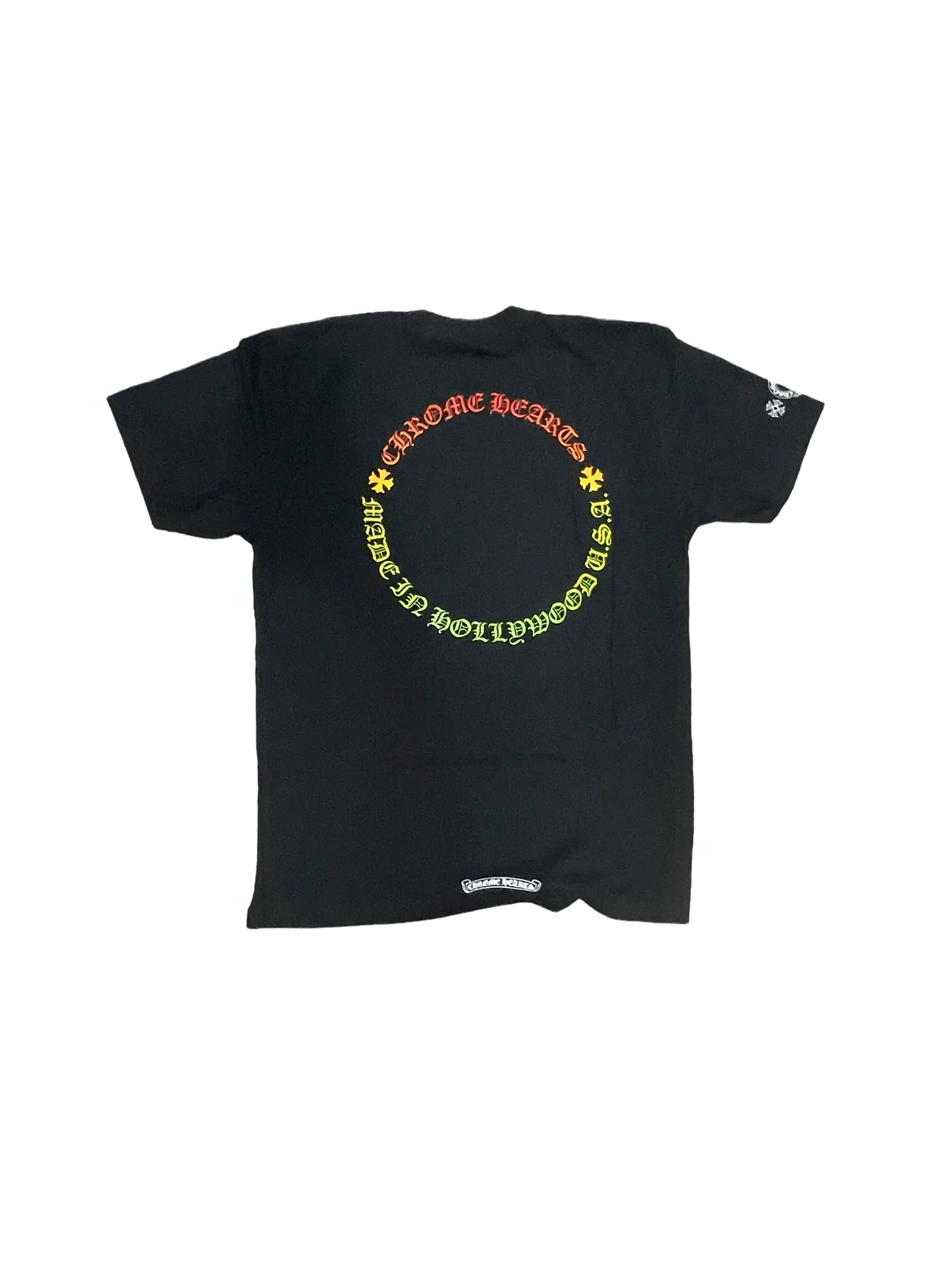 CHROME HEARTS MULTI COLOR HORSE SHOE FLORAL CROSS T-SHIRT BLACK