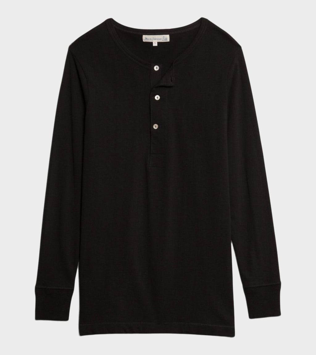 206 Men's Loopwheeled Henley Shirt Deep Black