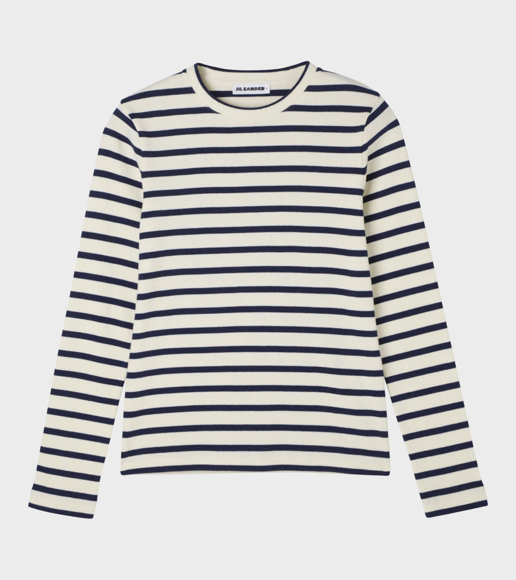 Ribbed Cotton Jersey Stripe L/S T-shirt Bluejay