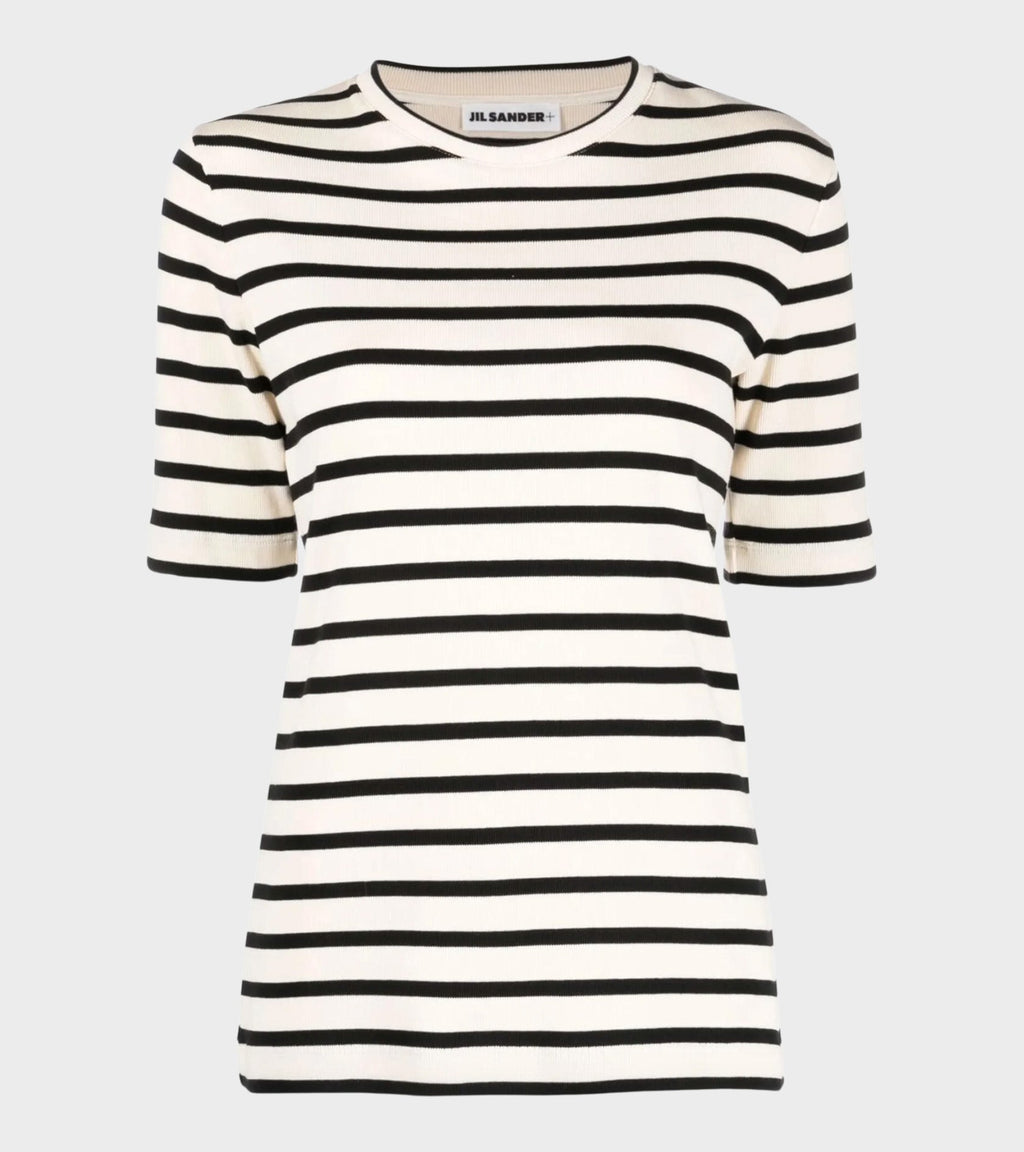 Ribbed Cotton Jersey Stripe T-shirt Open Grey