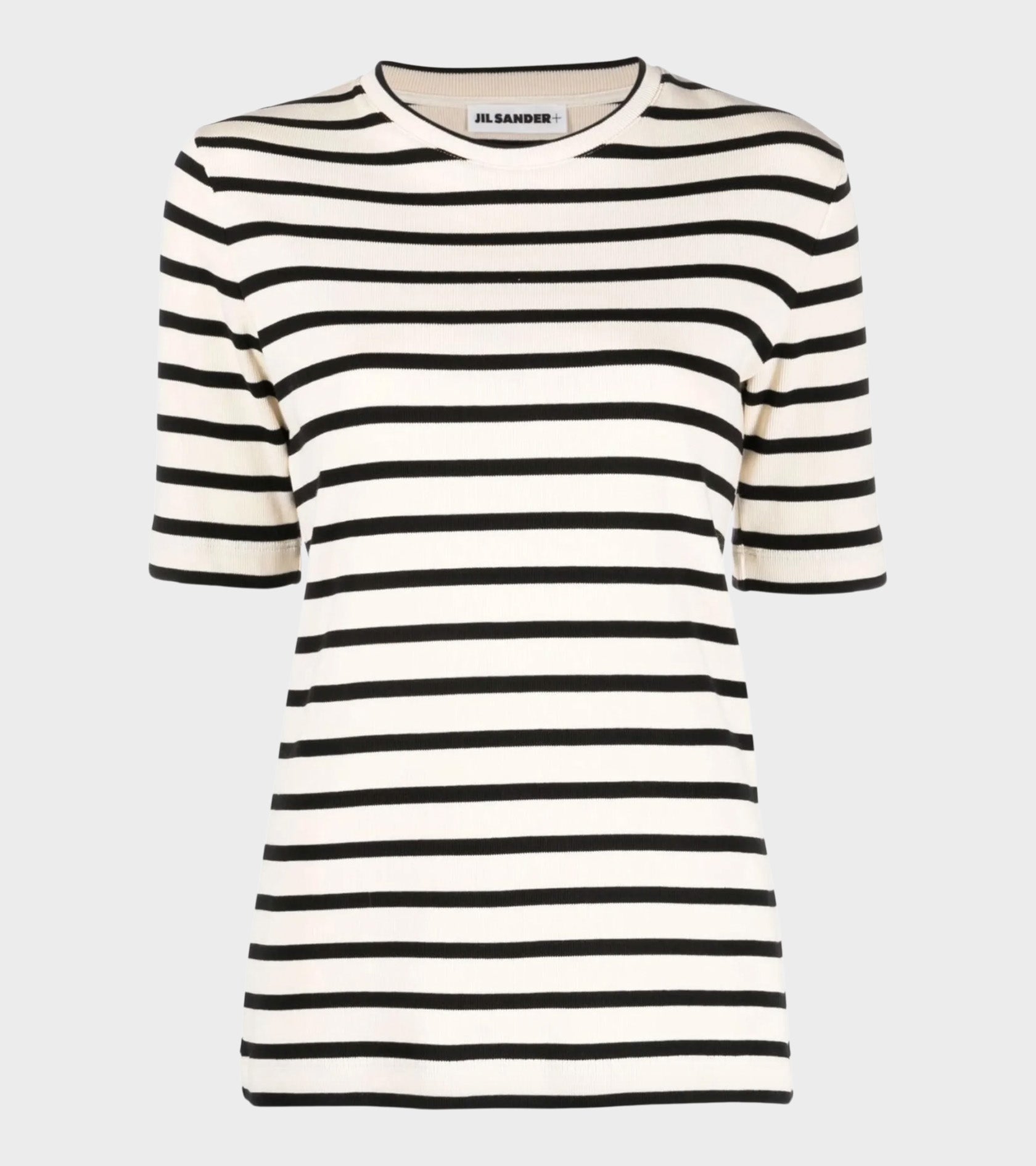 Ribbed Cotton Jersey Stripe T-shirt Open Grey