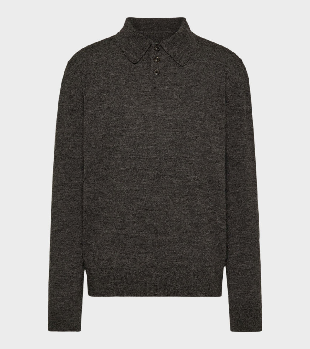 Elbow Patch Wool Polo Charcoal