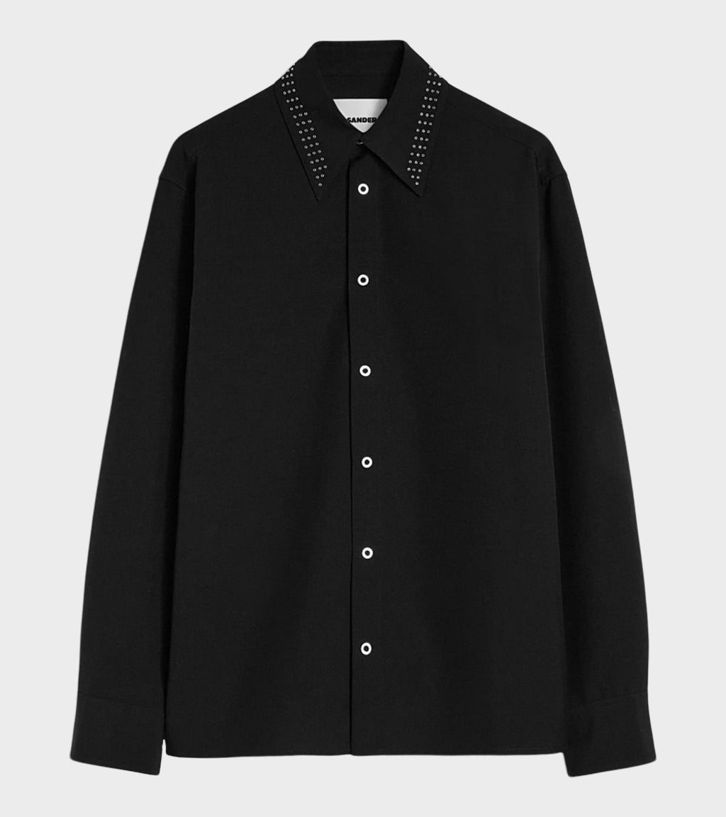 Wool Poplin Stud Shirt Black