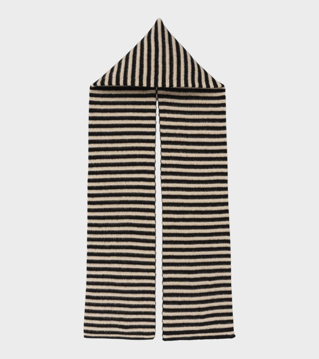 Striped Brushed Hood Scarf Black/Oatmeal