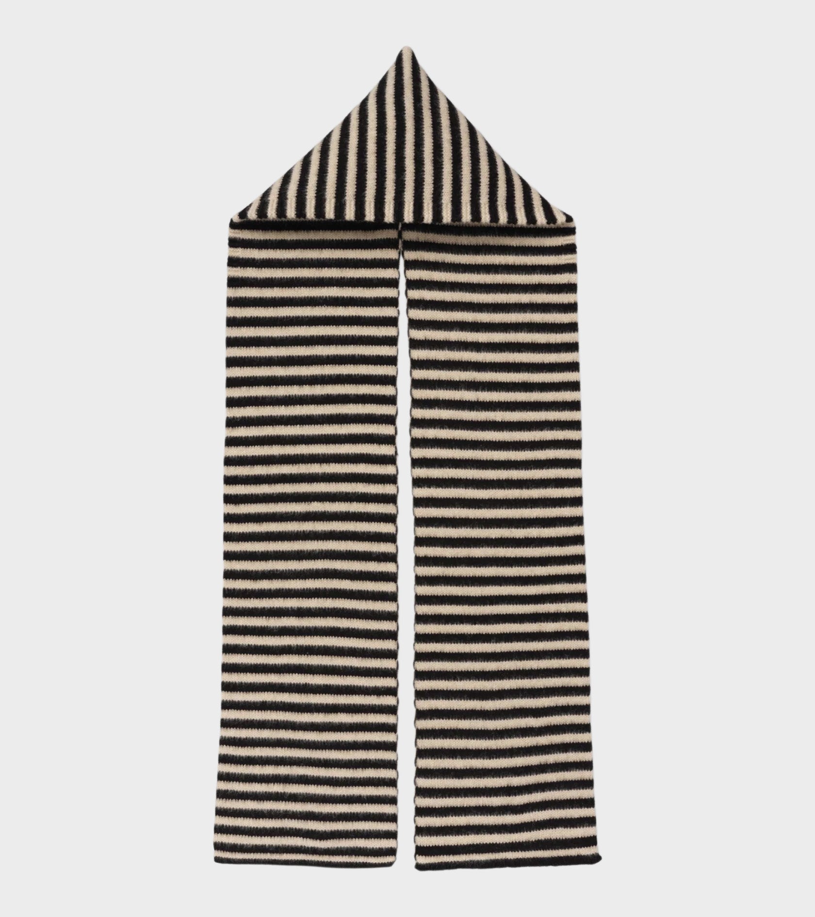 Striped Brushed Hood Scarf Black/Oatmeal