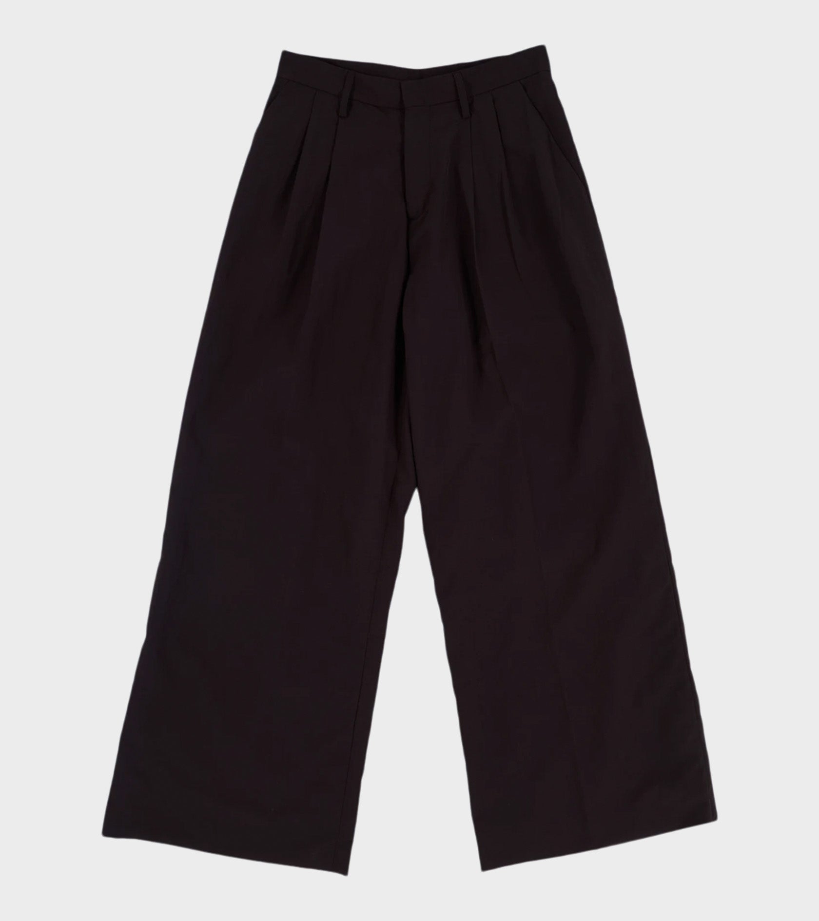 Pleated Nylon Suit Trousers Dark Brown