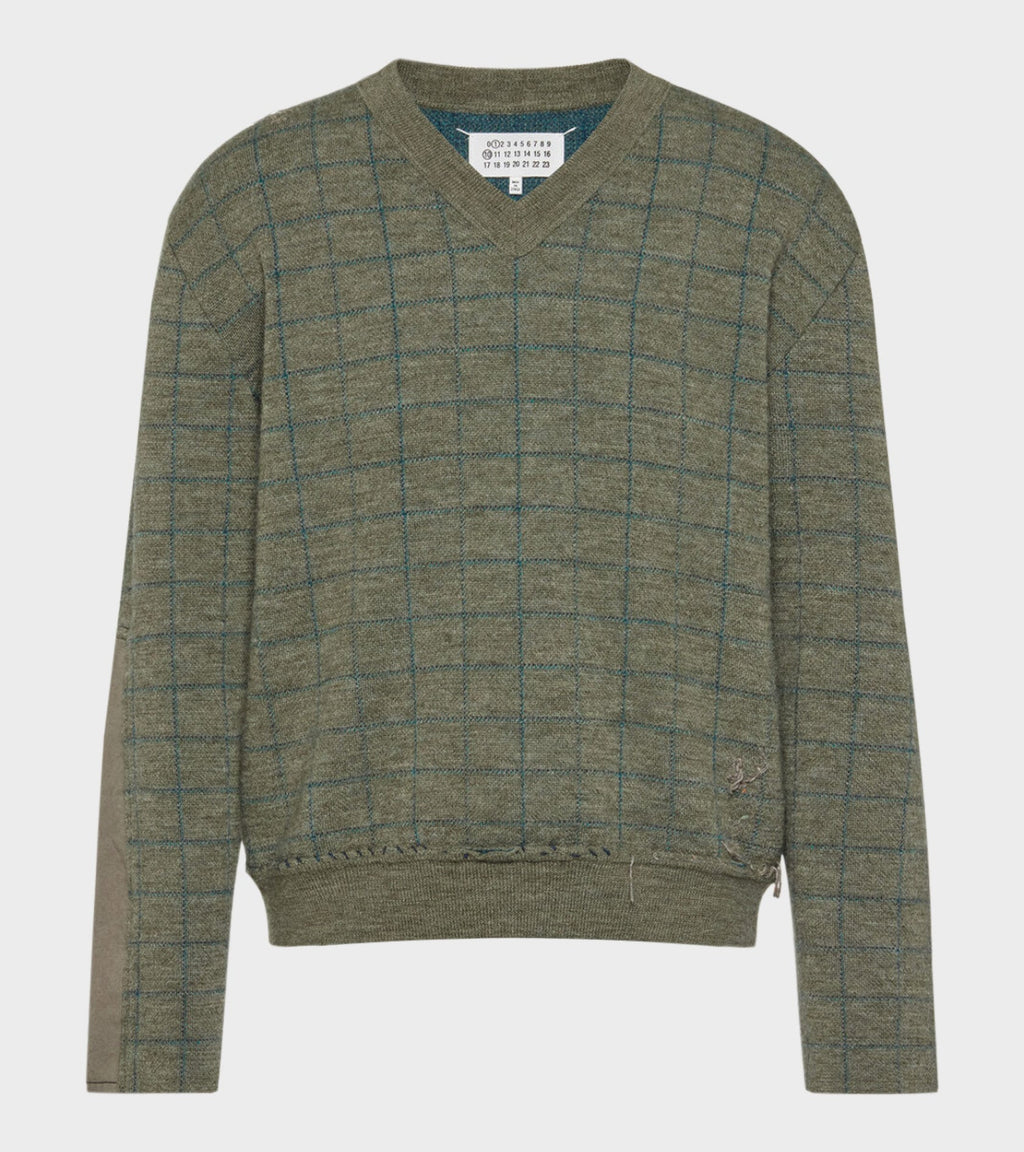 Wool V-neck Militery Green