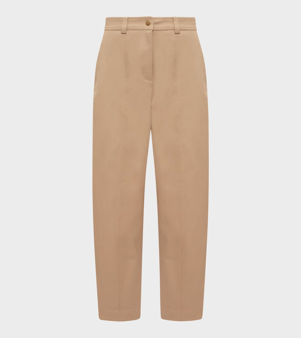 Straight Leg Cotton Trousers Beige