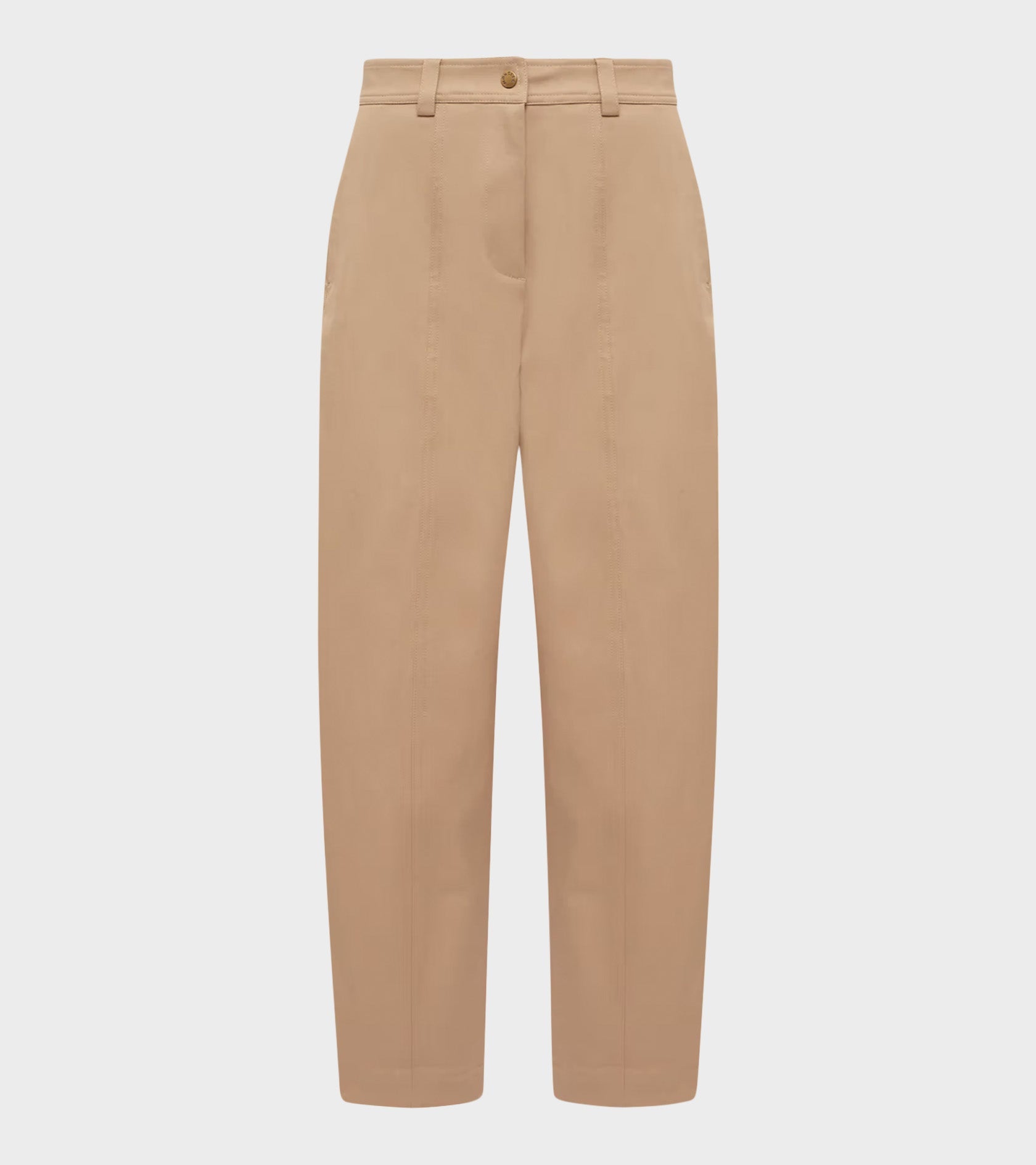 Straight Leg Cotton Trousers Beige