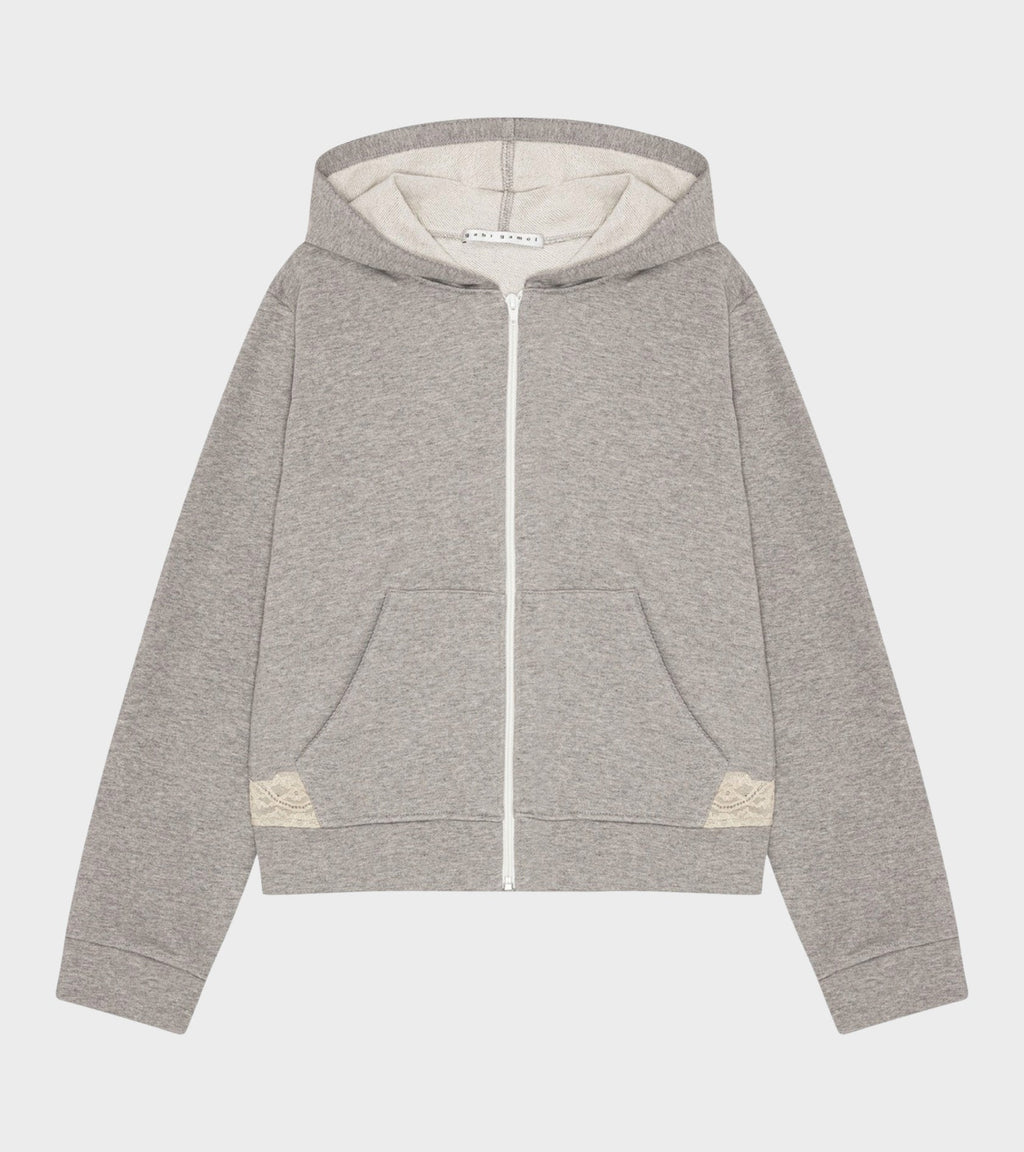 Lace Zip-up Hoodie Light Gray Melange