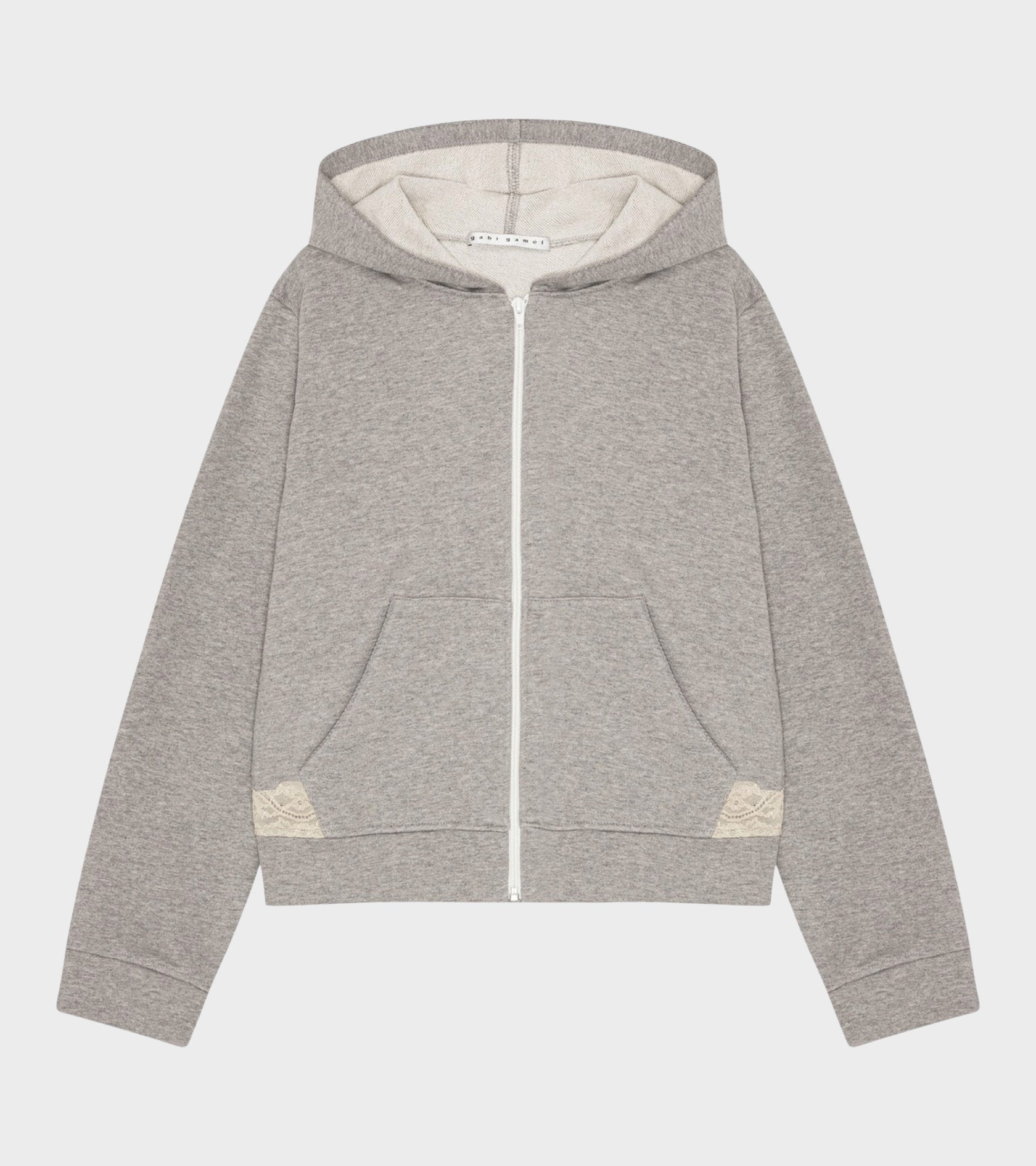 Lace Zip-up Hoodie Light Gray Melange