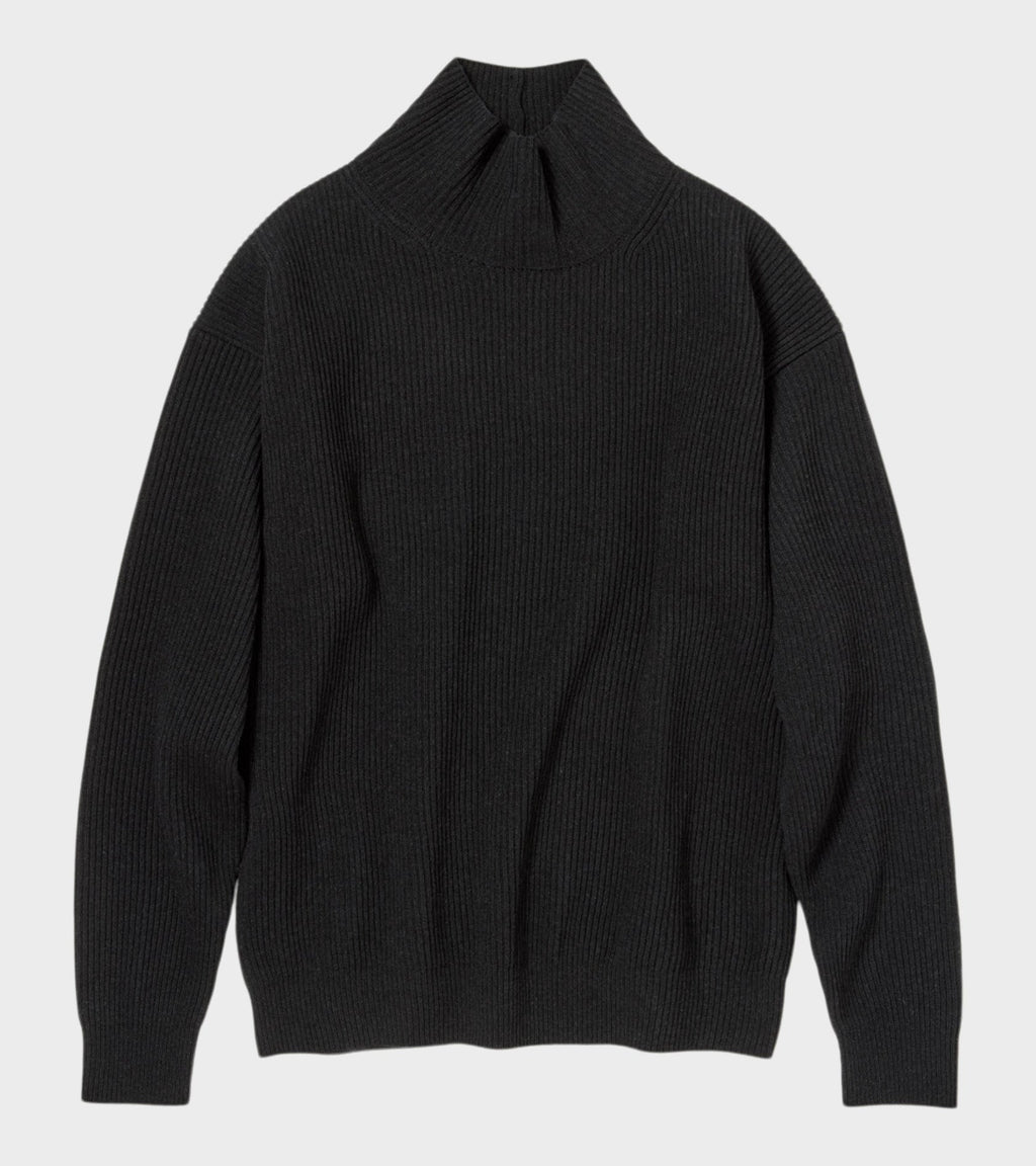 Super Fine Wool Rib Knit Turtle Black
