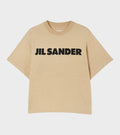 Stiff Lightweight Cotton Jersey Logo T-shirt Beige