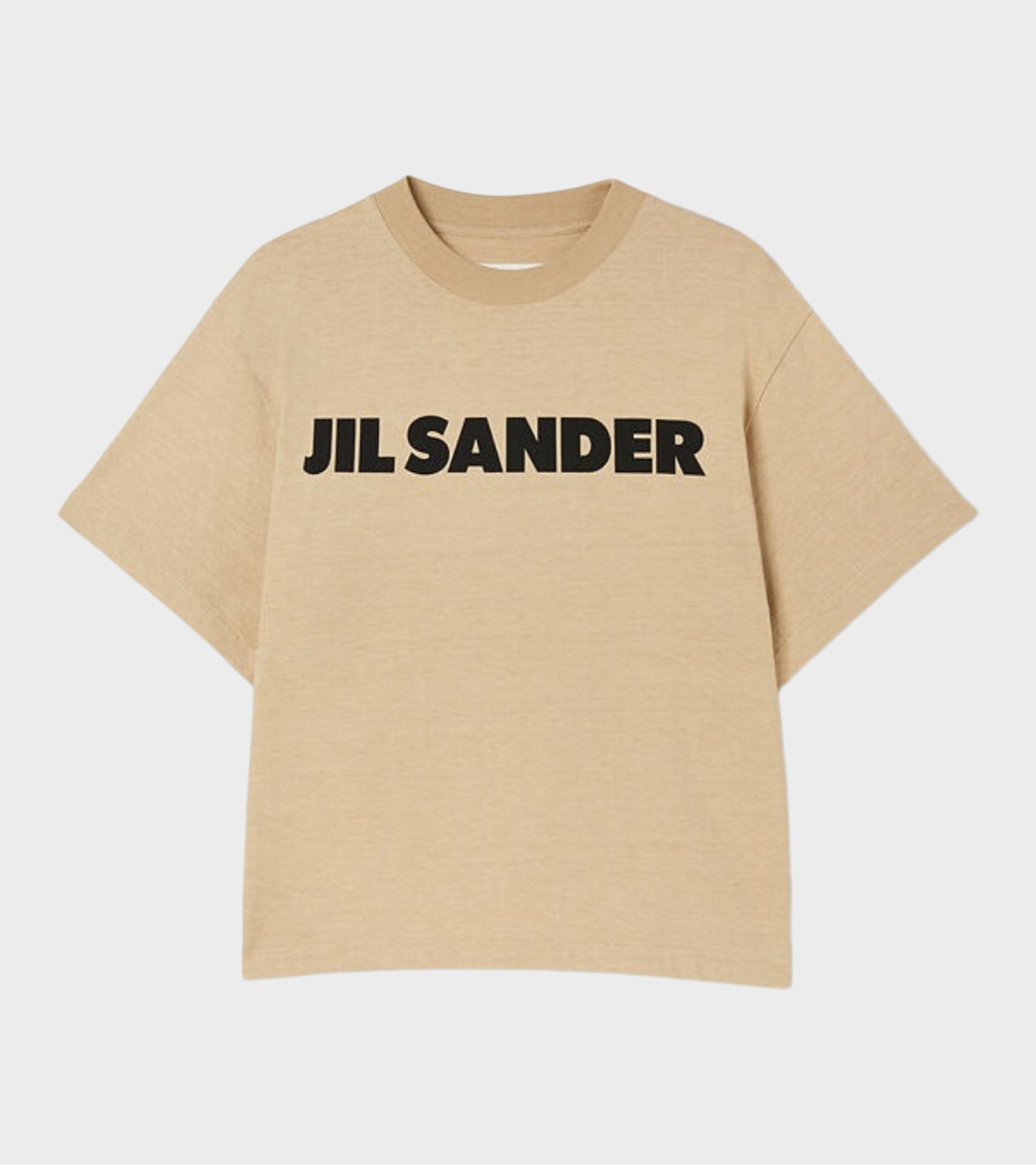 Stiff Lightweight Cotton Jersey Logo T-shirt Beige