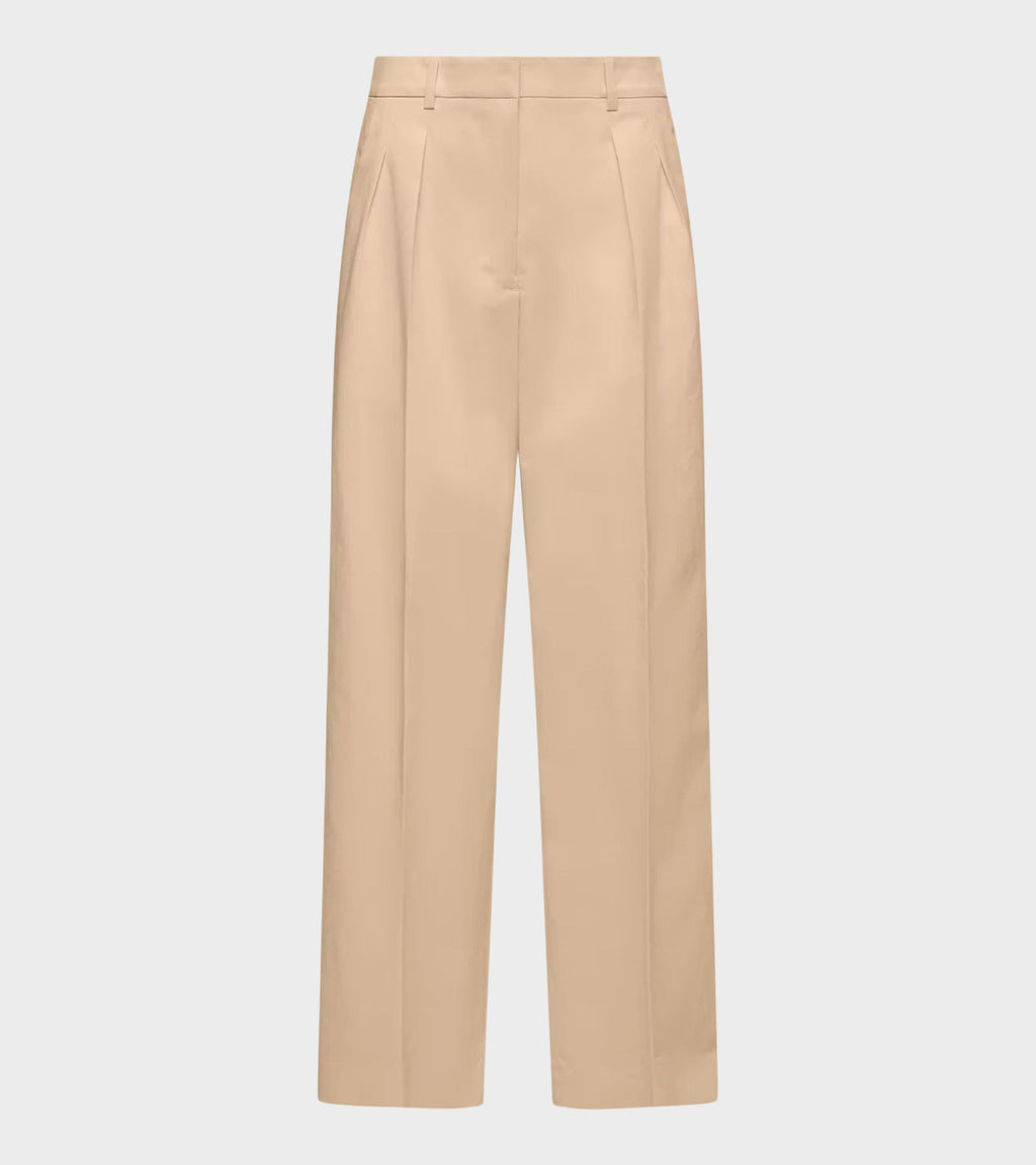 Cotton Wide-leg Tailored Trousers Beige