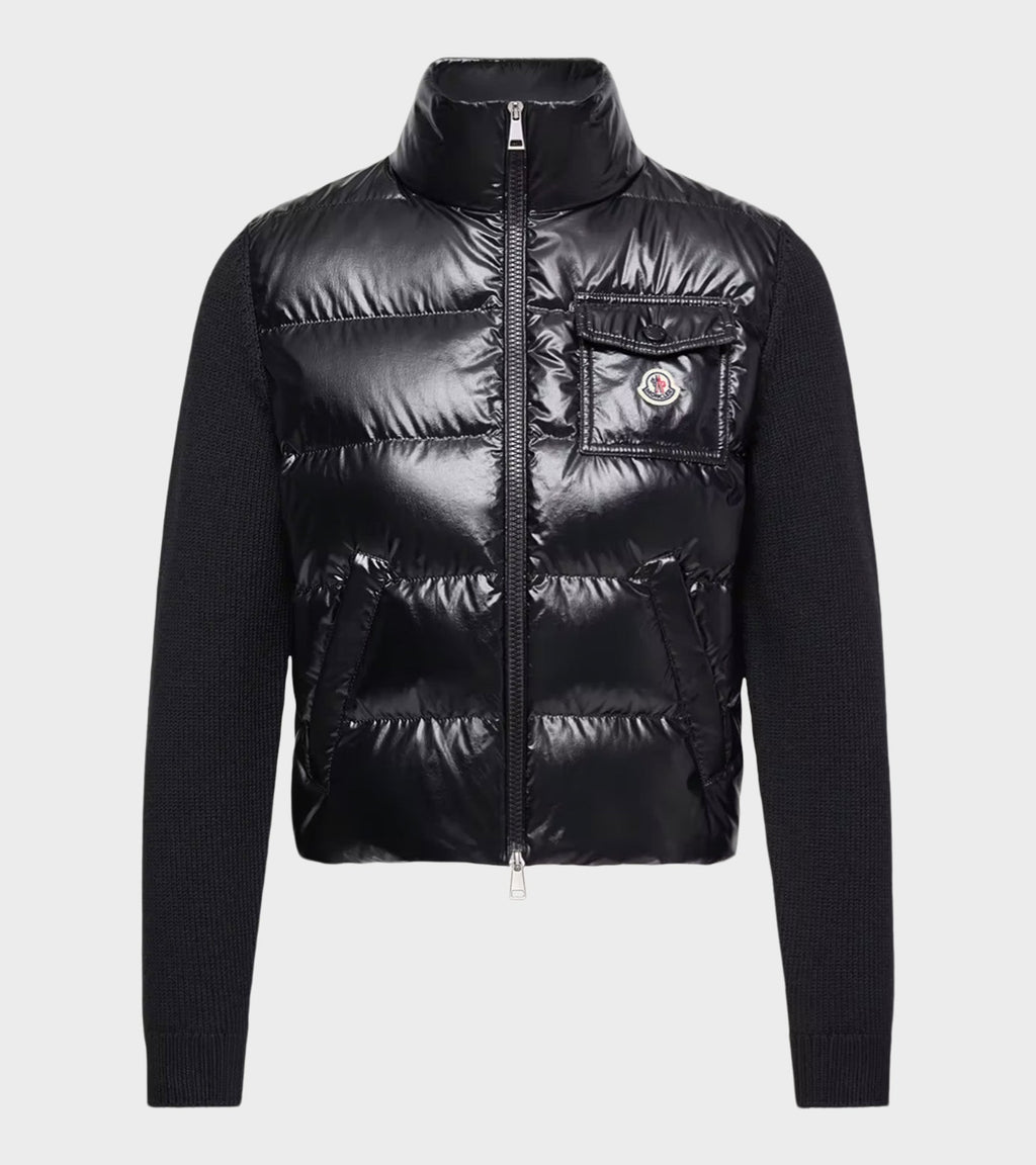 Padded Zip-up Wool Cardigan Black