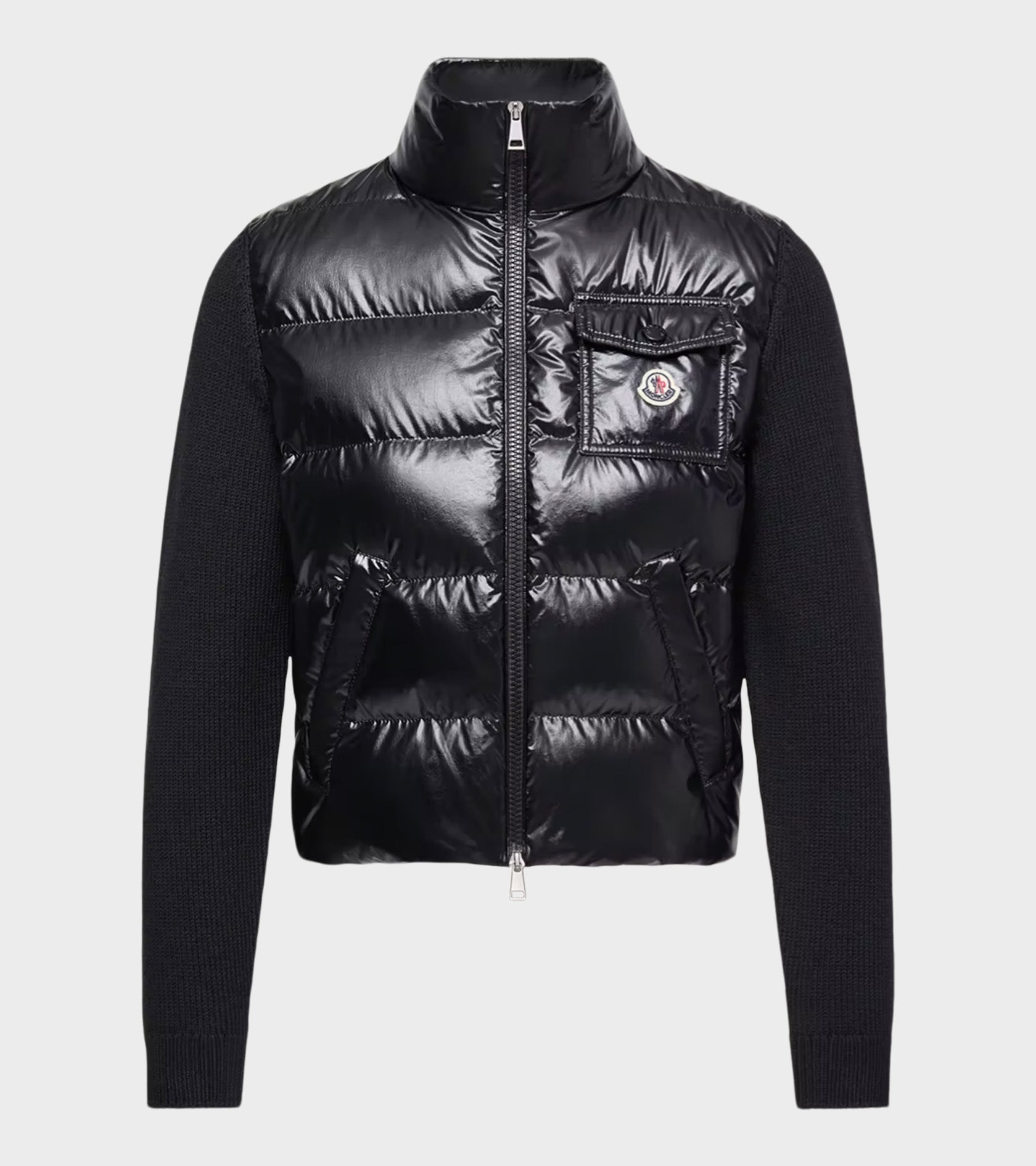 Padded Zip-up Wool Cardigan Black
