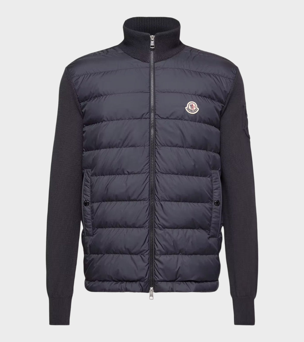 Sleeve Knit Logo Padded Zip-up Cardigan Navy Blue