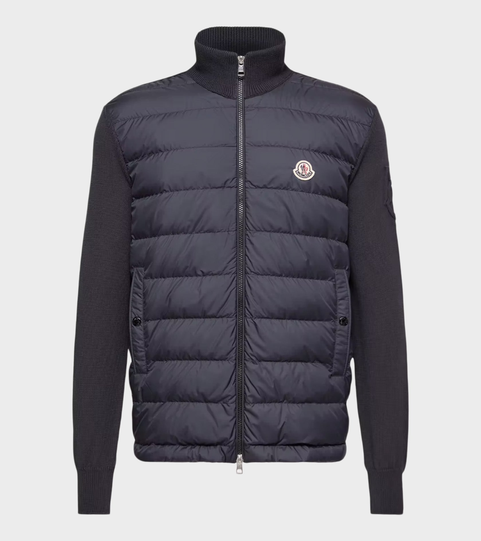 Sleeve Knit Logo Padded Zip-up Cardigan Navy Blue