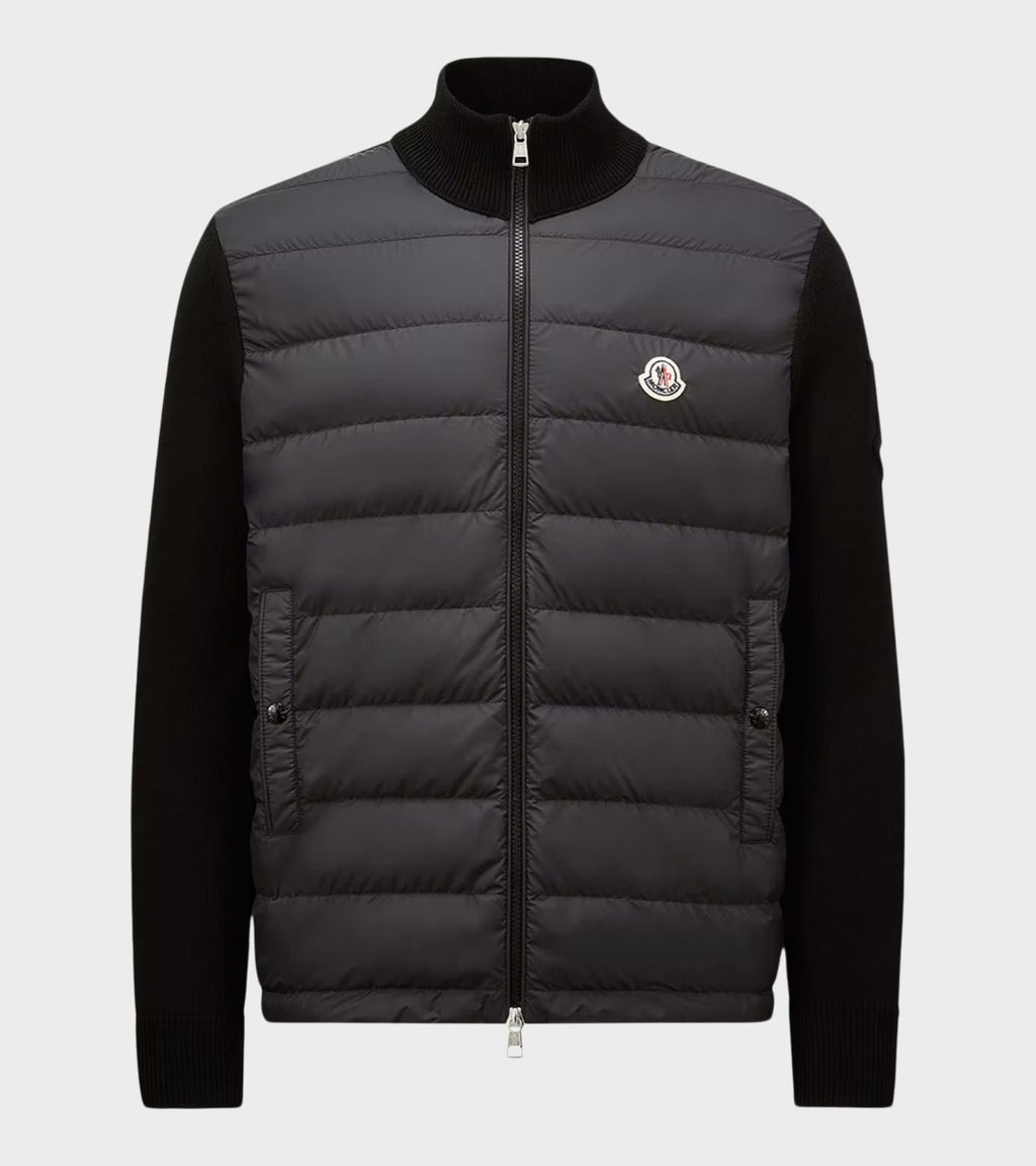 Sleeve Knit Logo Padded Zip-up Cardigan Black