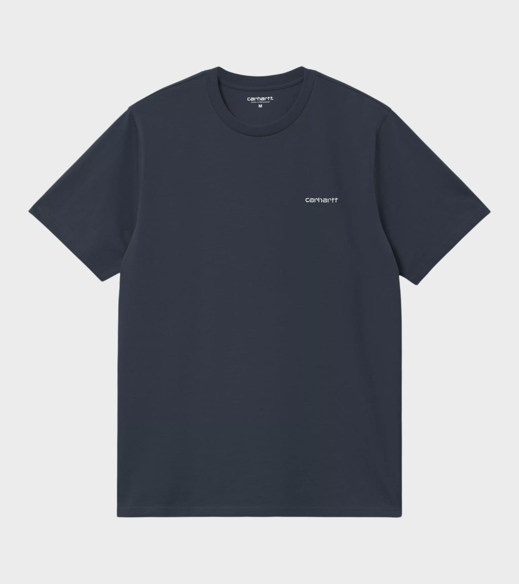 S/S Script Embroidery T-shirt Deep Night/White