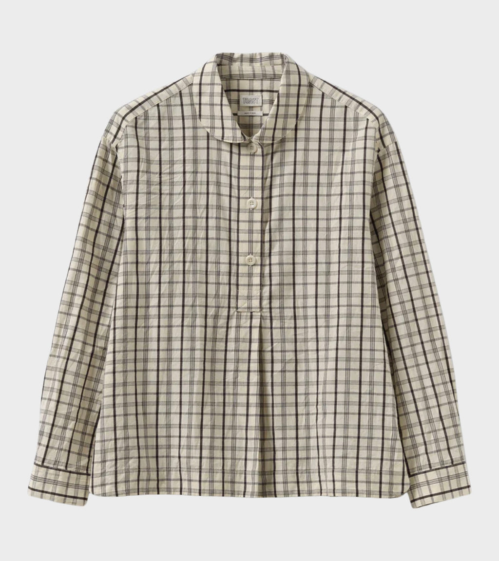 Half Placket Check Cotton Shirt Ecru/Rich Soil