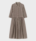 Check Linen Cotton Shirt Dress Dark Chocolate/Ecru