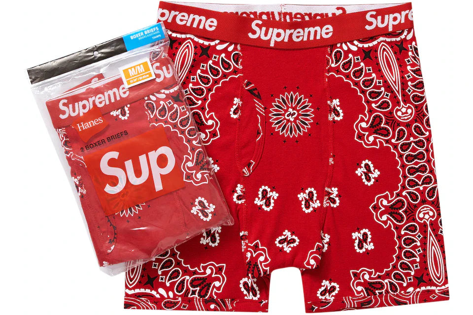 SUPREME HANES BANDANA BOXER BRIEF RED (2 PACK)