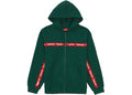 TEXT STRIPE ZIP-UP HOODED SWEATSHIRT DARK GREEN