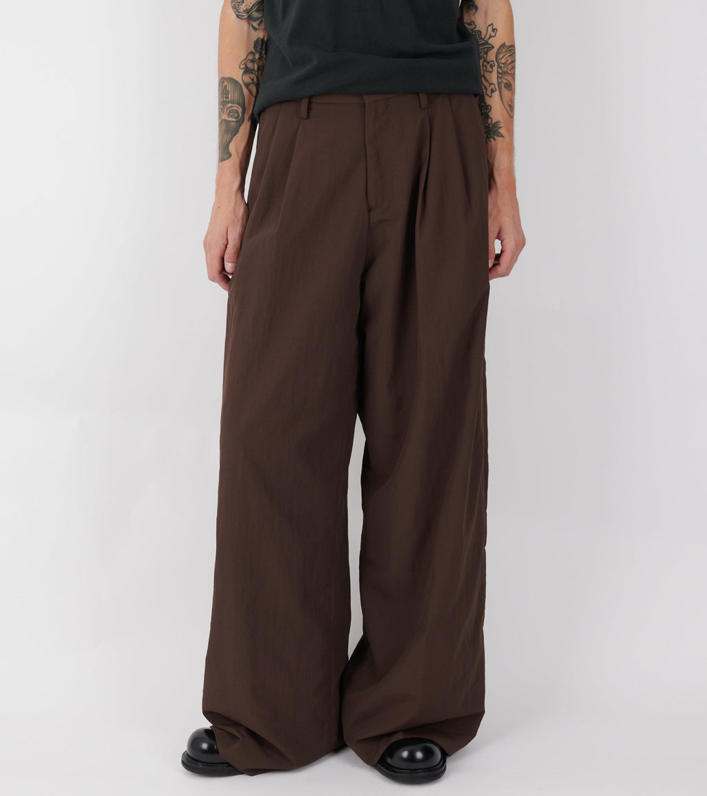 Pleated Nylon Suit Trousers Dark Brown