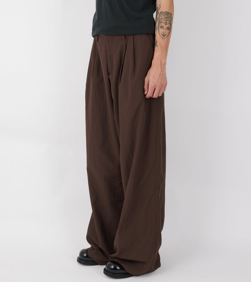 Pleated Nylon Suit Trousers Dark Brown