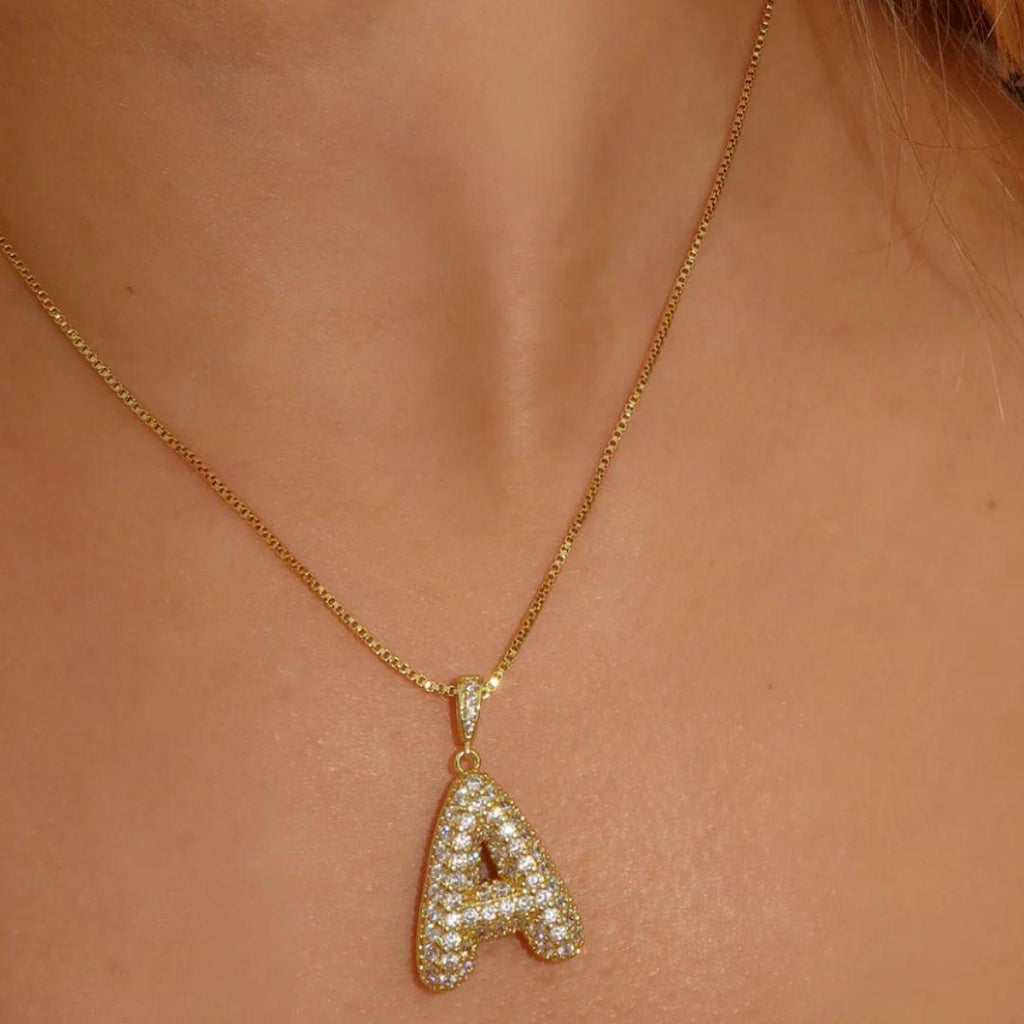 BUBBLE LETTER INITIAL NECKLACE GOLD