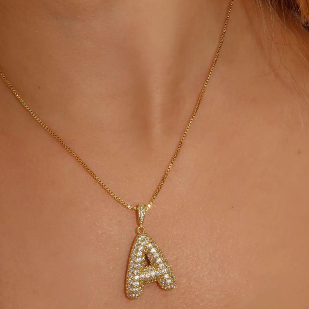 BUBBLE LETTER INITIAL NECKLACE GOLD