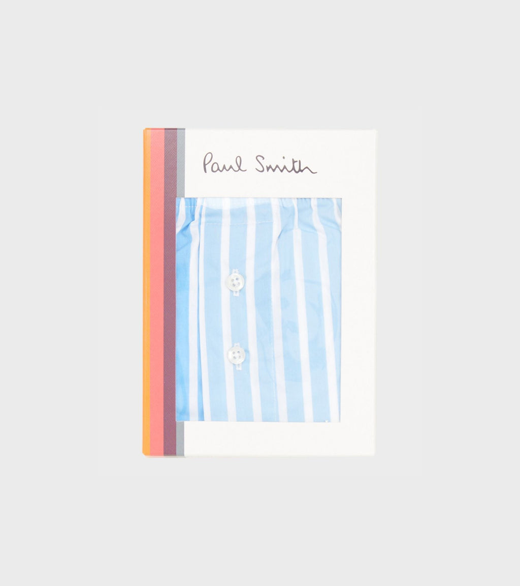 Striped Cotton Boxers Light Blue/White
