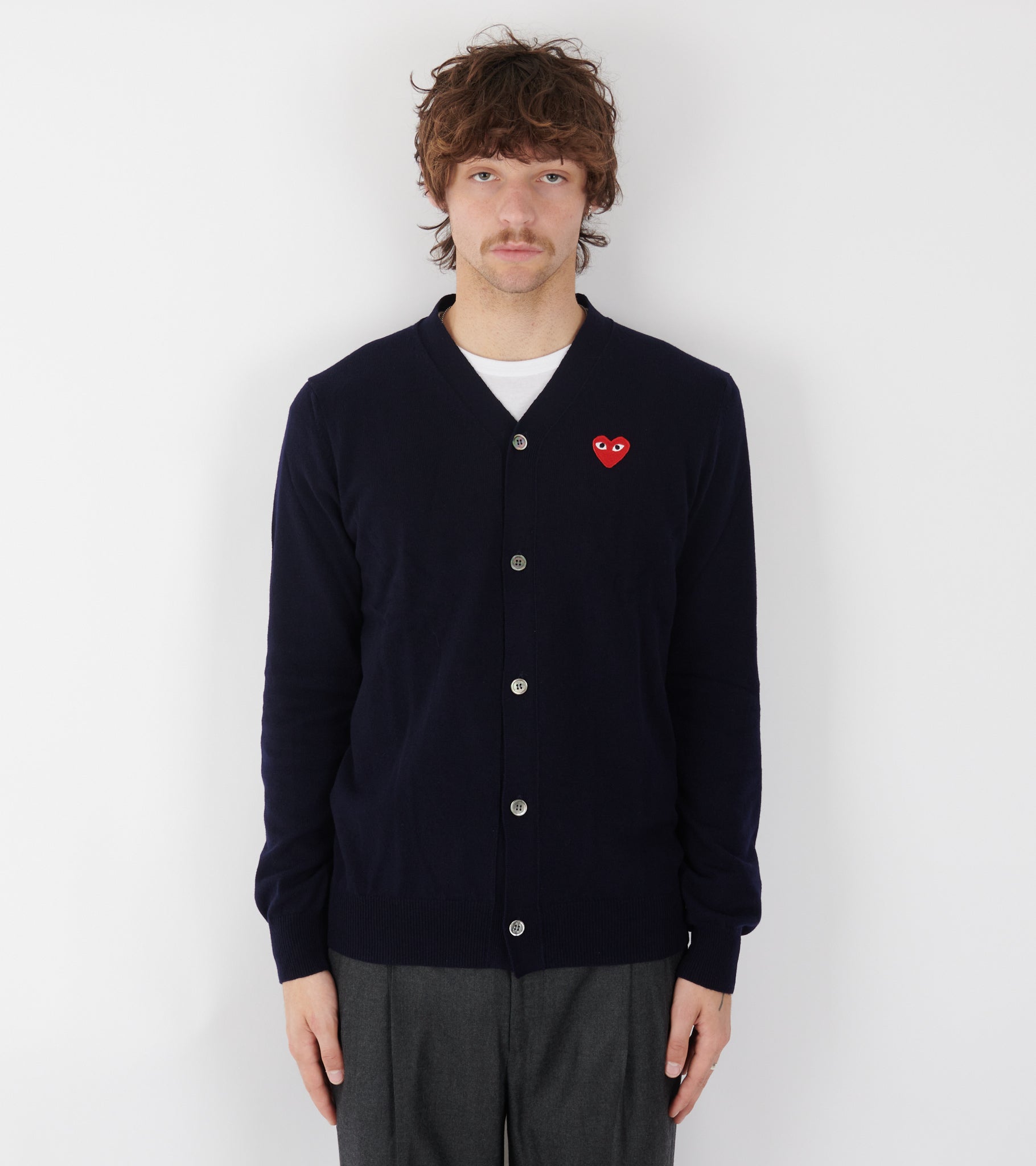 U Red Heart V-neck Cardigan Navy