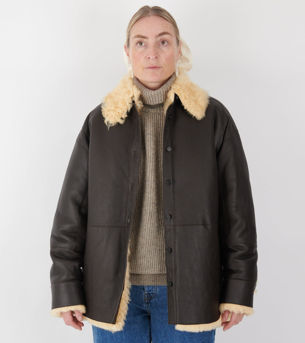 Shearling Shirt Jacket Coffee Brown/Pale Yellow