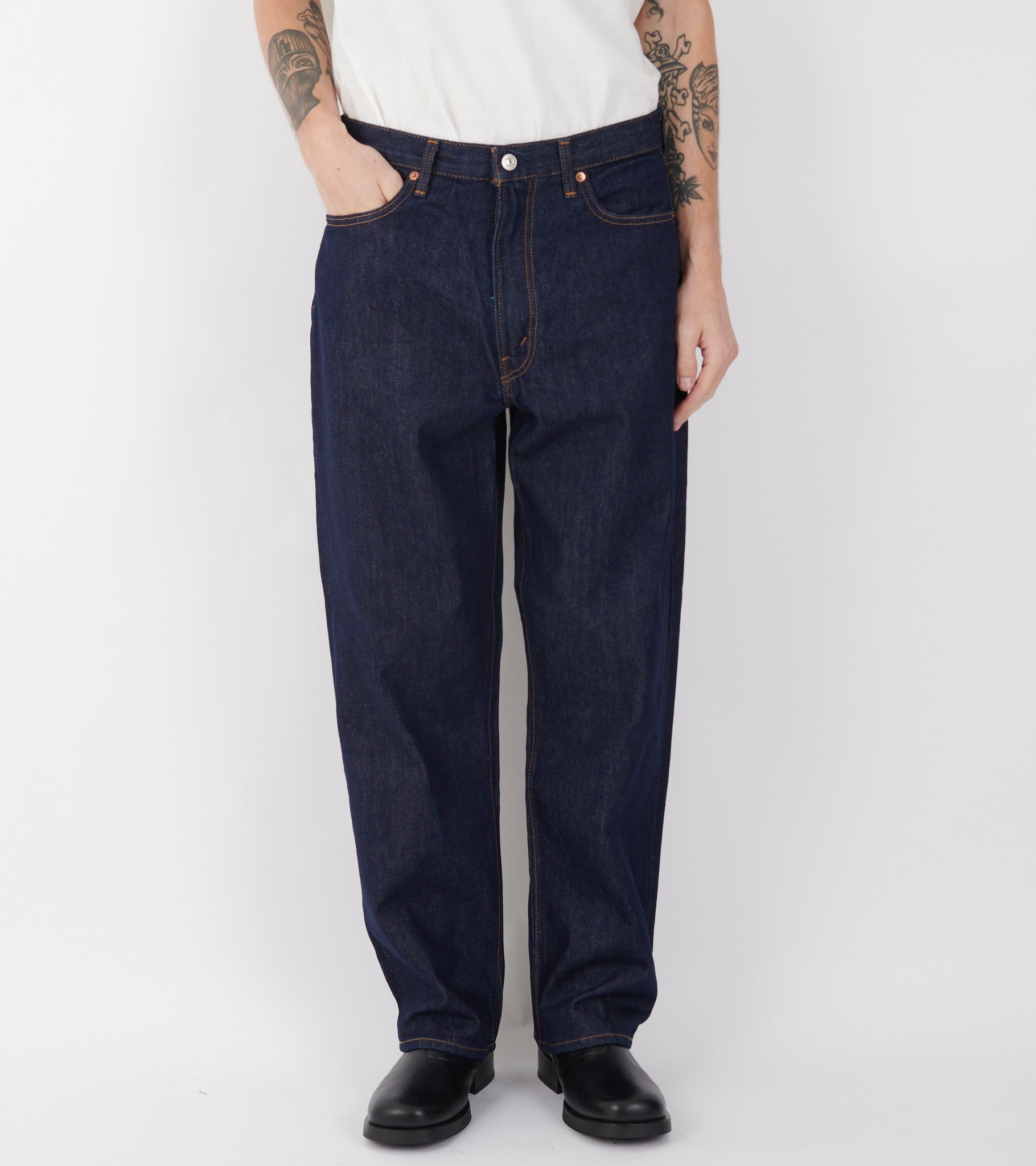 101 Dad Fit Denim Jeans One Wash Rigid Blue