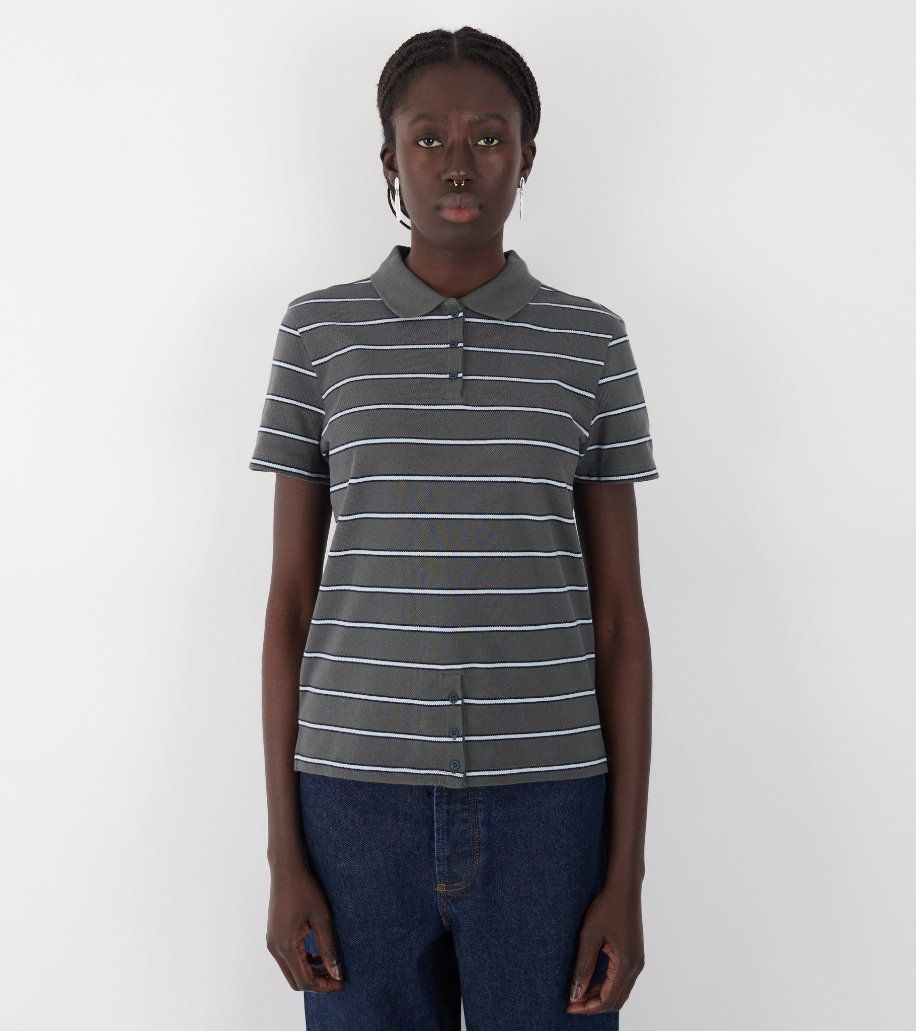 Julieta Striped S/S Polo Dark Grey