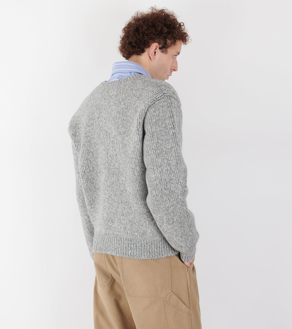 Double-Faced Wool Crewneck Cardigan Light Grey