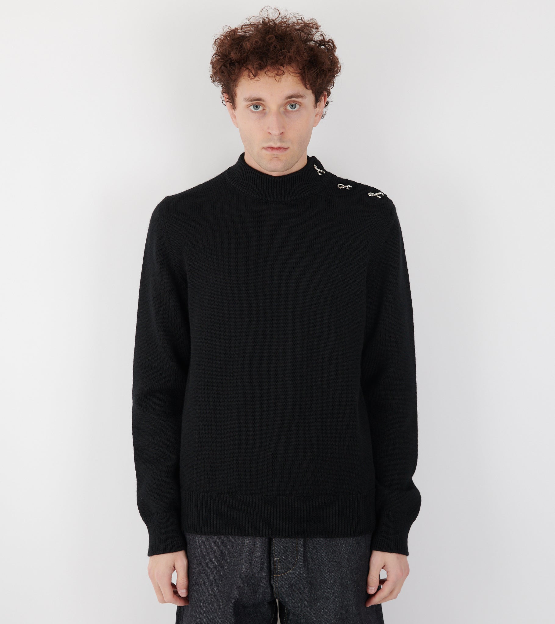 Heavy Wool Silver Rings Knit Black
